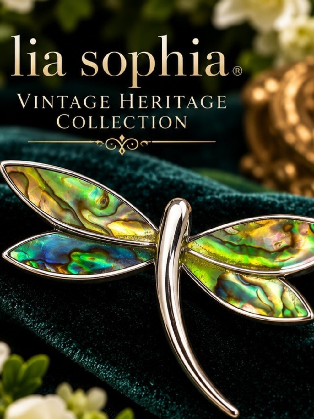 Lia Sophia Abalone Shell Dragonfly Brooch Silver Tone Iridescent Statement Pin